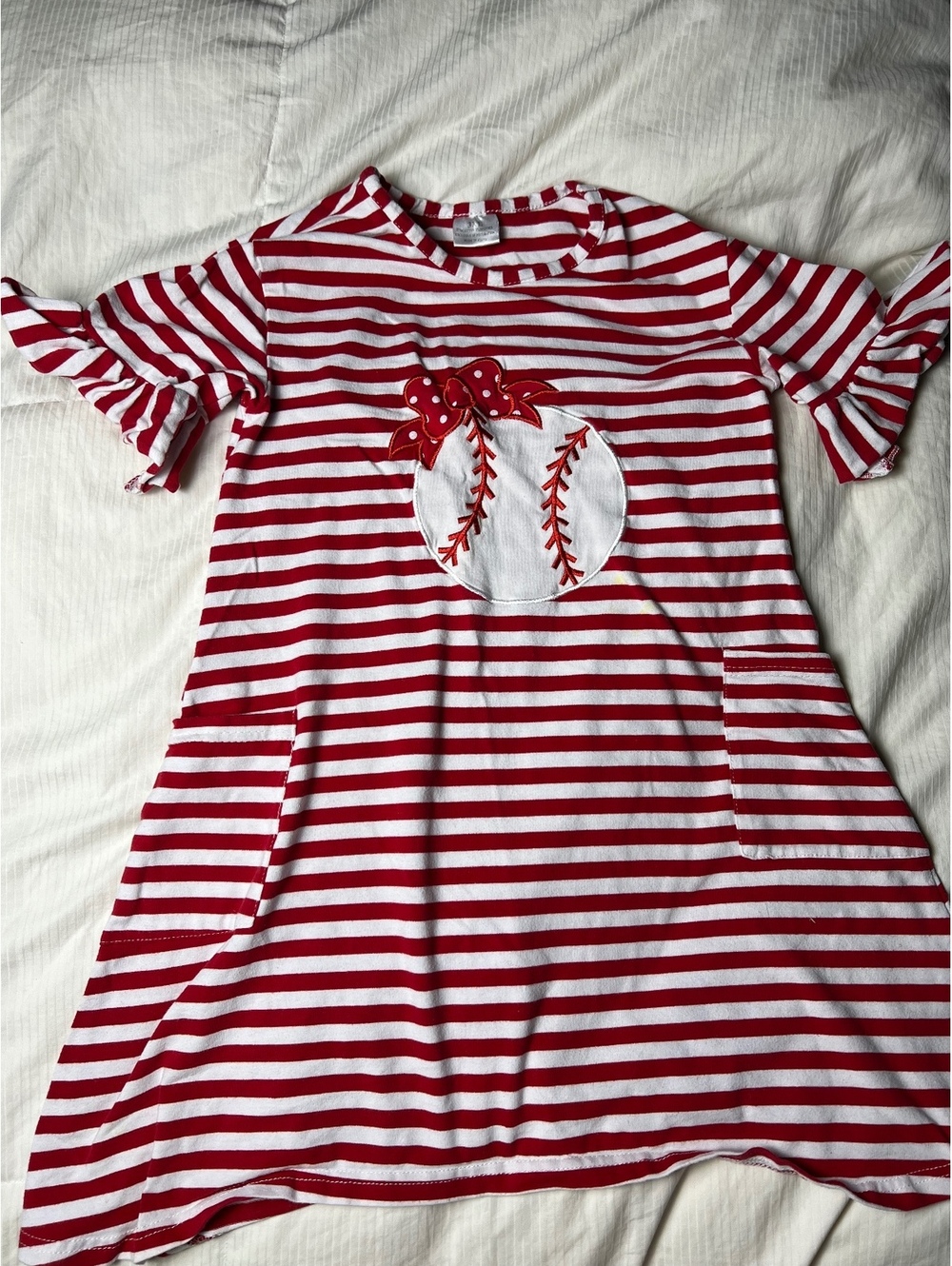Girls red and white striped baseball dress